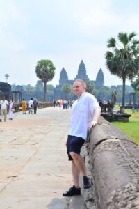 In front of Angkor Wat temple.